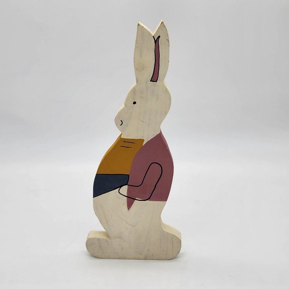 Vintage Tole Painted Bunny Family Wood Figures Dad Mom Sister Brother - Picture 4 of 9